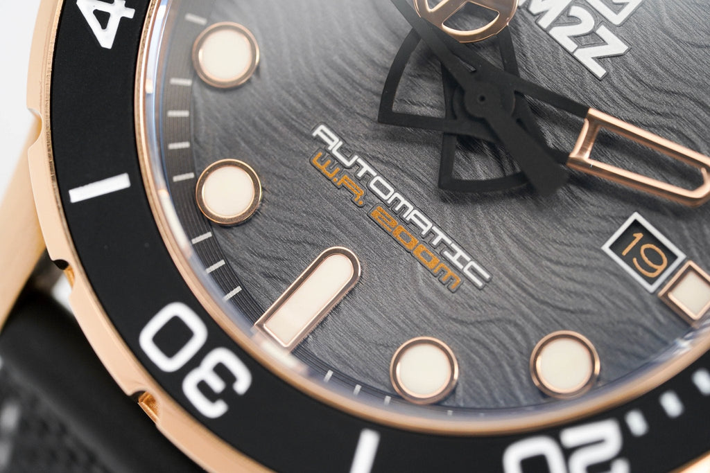 M2Z Men's Watch Diver 200 Black IP Rose Gold