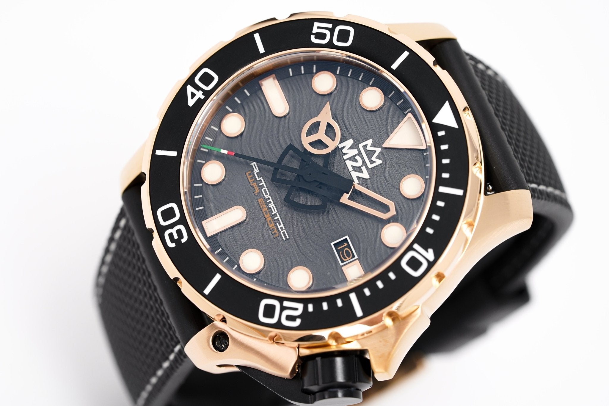 M2Z Men's Watch Diver 200 Black IP Rose Gold