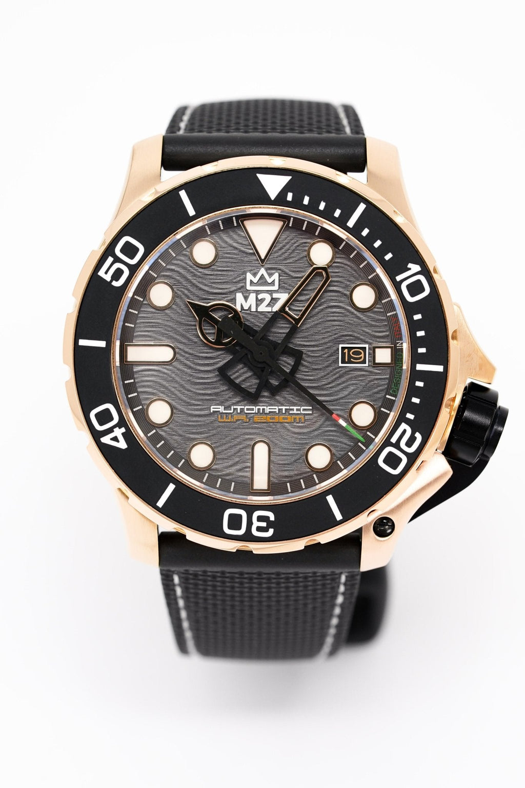M2Z Men's Watch Diver 200 Black IP Rose Gold