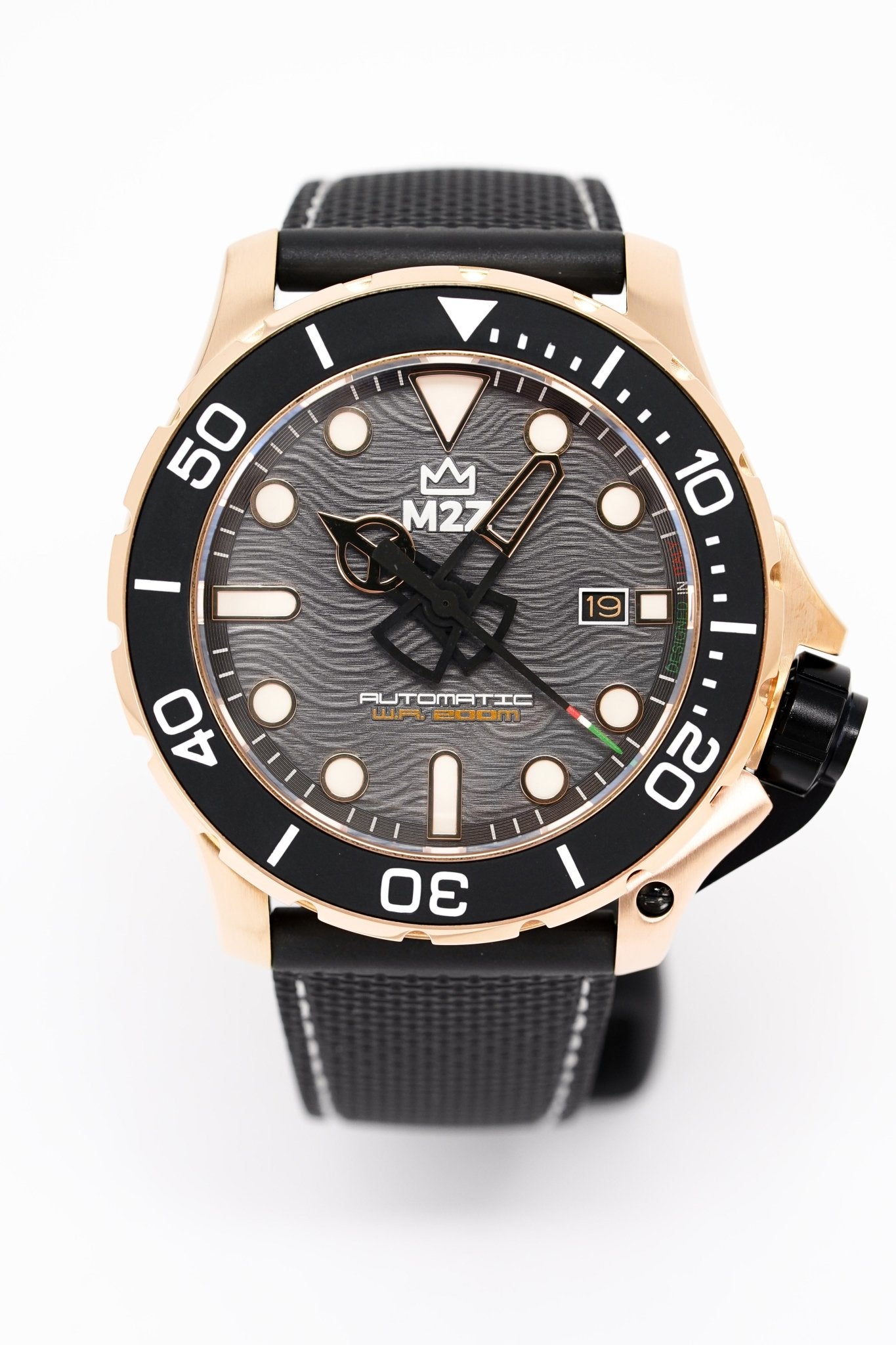 M2Z Men's Watch Diver 200 Black IP Rose Gold