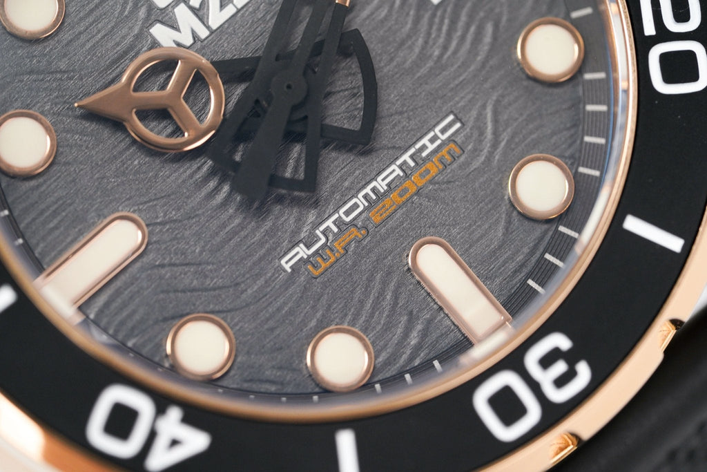 M2Z Men's Watch Diver 200 Black IP Rose Gold