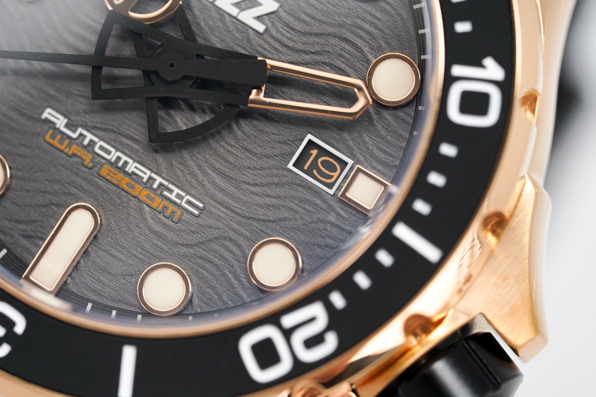 M2Z Men's Watch Diver 200 Black IP Rose Gold