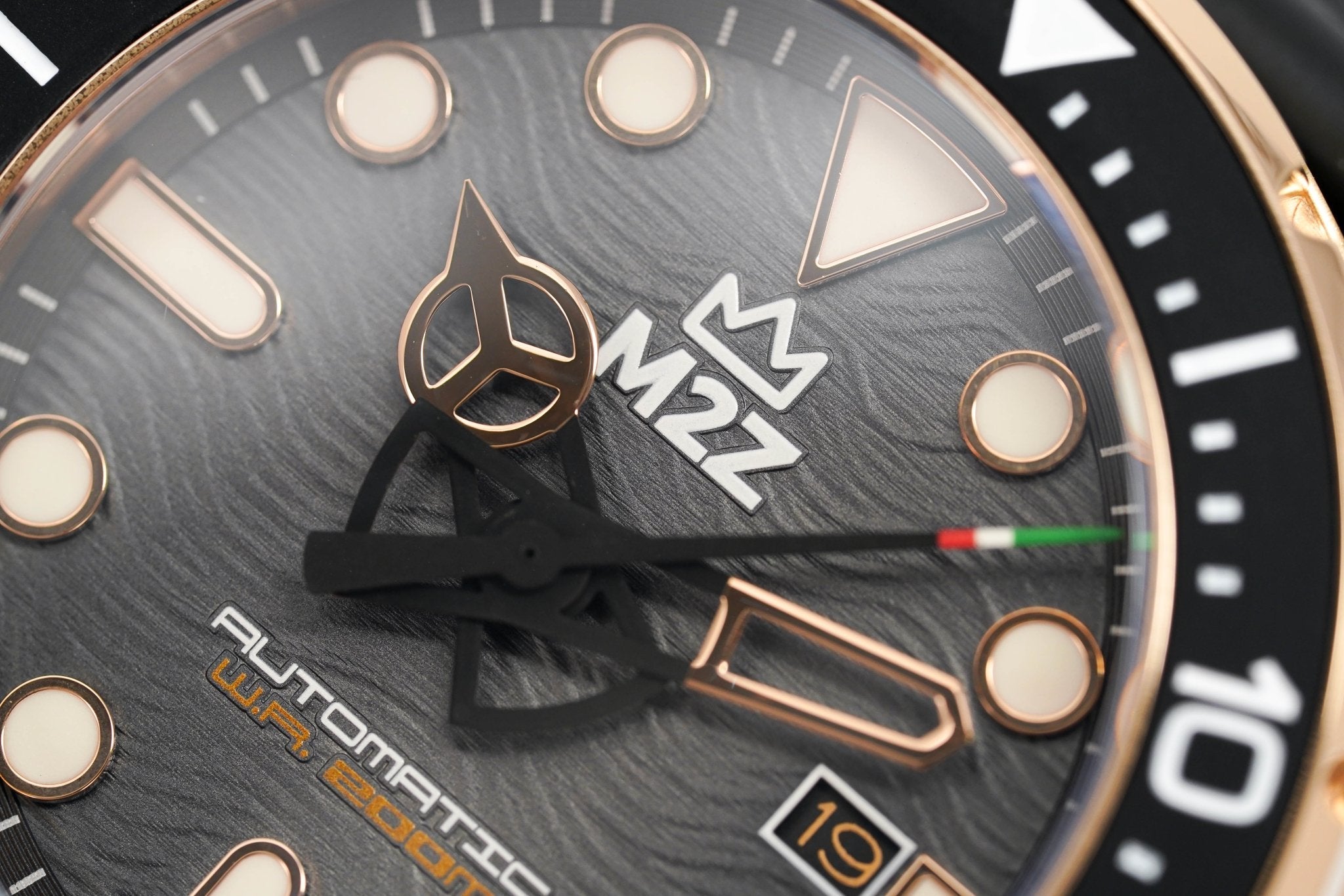 M2Z Men's Watch Diver 200 Black IP Rose Gold