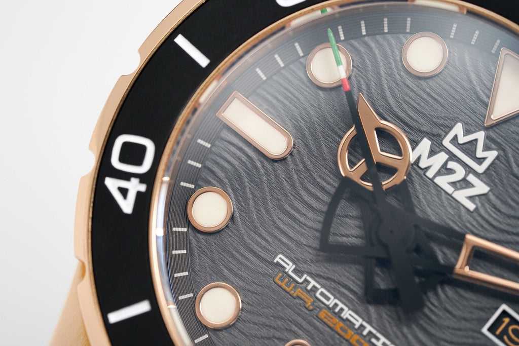 M2Z Men's Watch Diver 200 Black IP Rose Gold