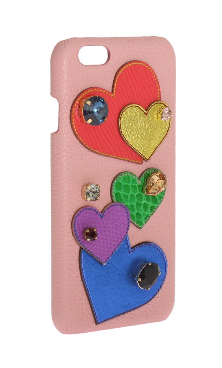 Dolce & Gabbana Leather Heart Crystal Phone Women's Case