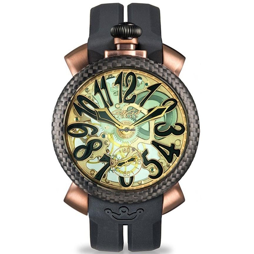 Gaga Milano Men's Black Skeleton Mechanical Watch