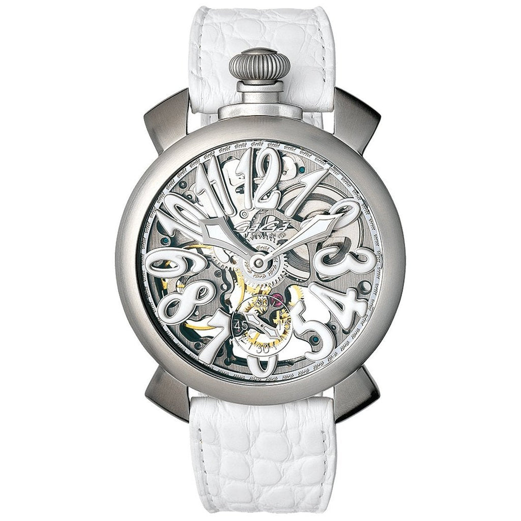 Gaga Milano Men's White Skeleton Satin Mechanical Watch