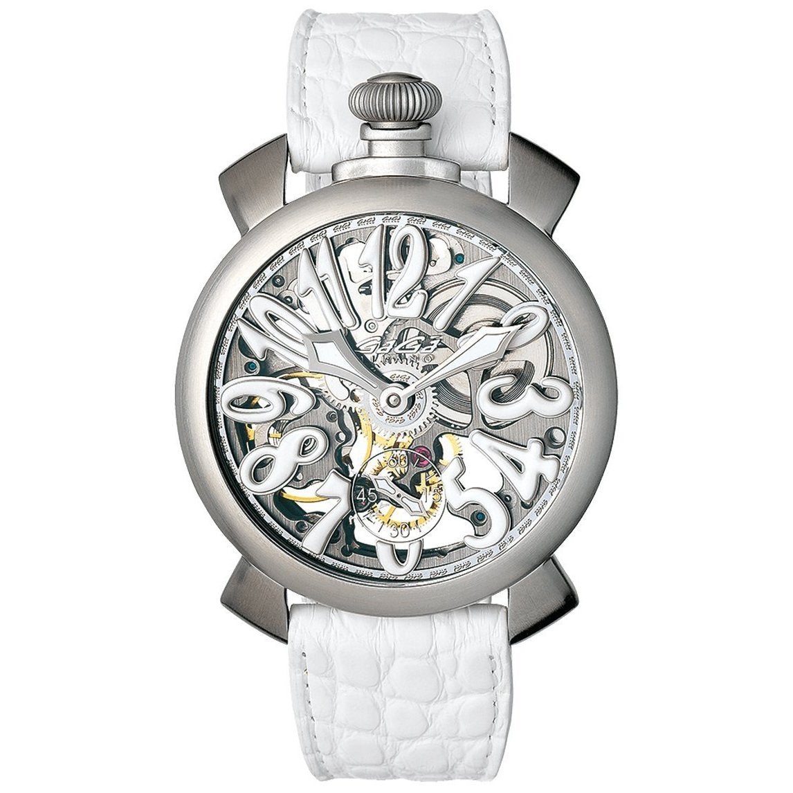 Gaga Milano Men's White Skeleton Satin Mechanical Watch