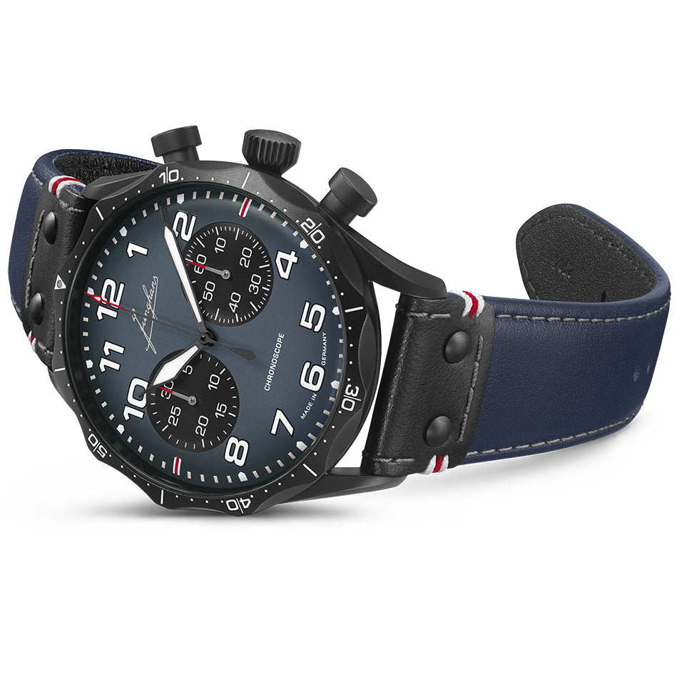 Junghans Meister Pilot Chronoscope Men's Navy Blue Watch