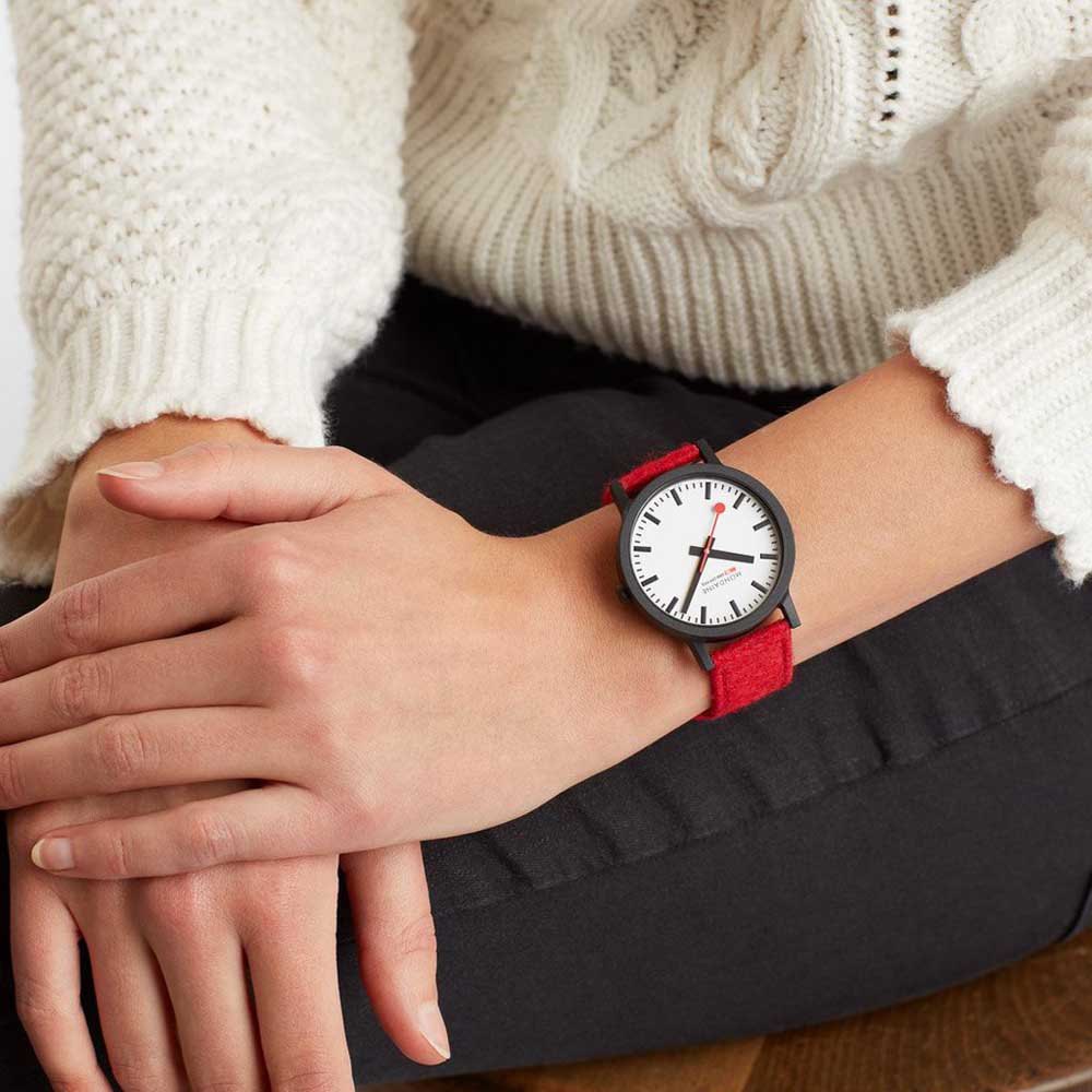 Mondaine Watch Essence Black Red