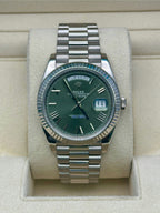 Rolex White Gold Day-Date 40  - Olive Green Bevelled Roman Dial - President Bracelet - 228239 ogrp