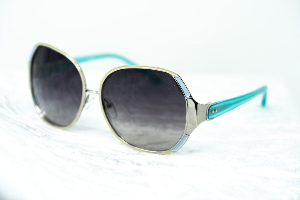 Oscar De La Renta Sunglasses Oversized Silver Multicolour Enamel and Grey