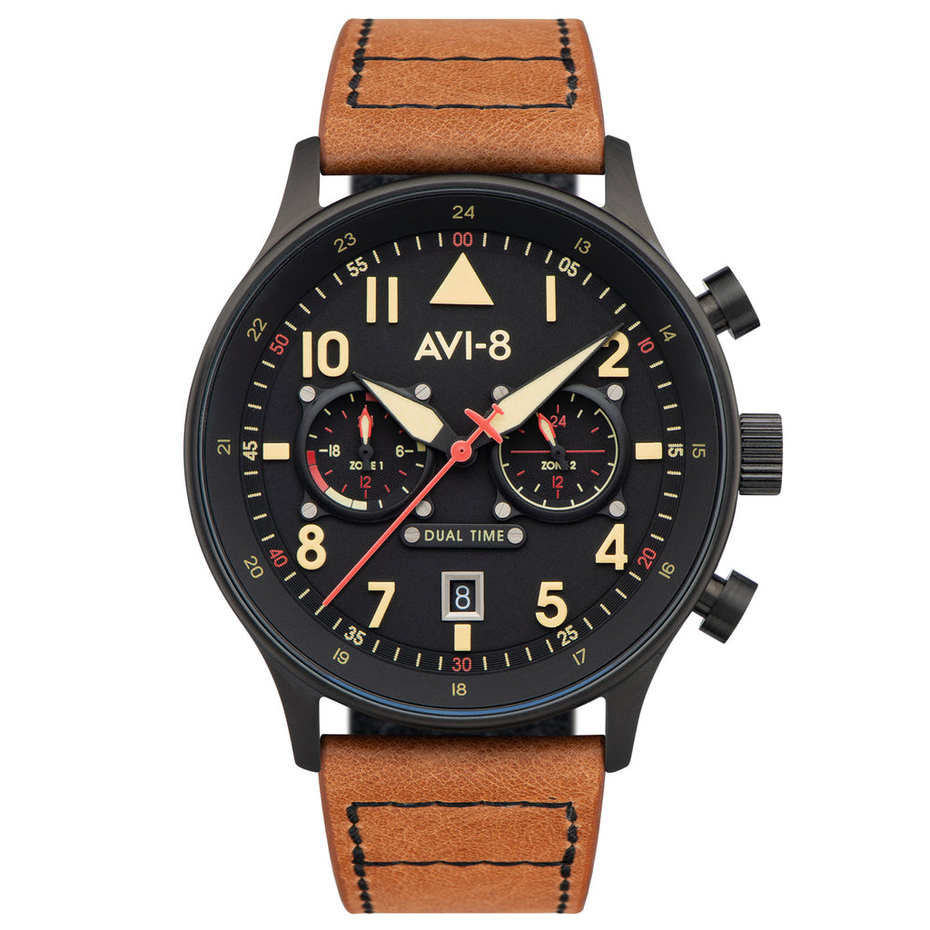 AVI-8 Carey Dual Time Black Brown Men's Watch