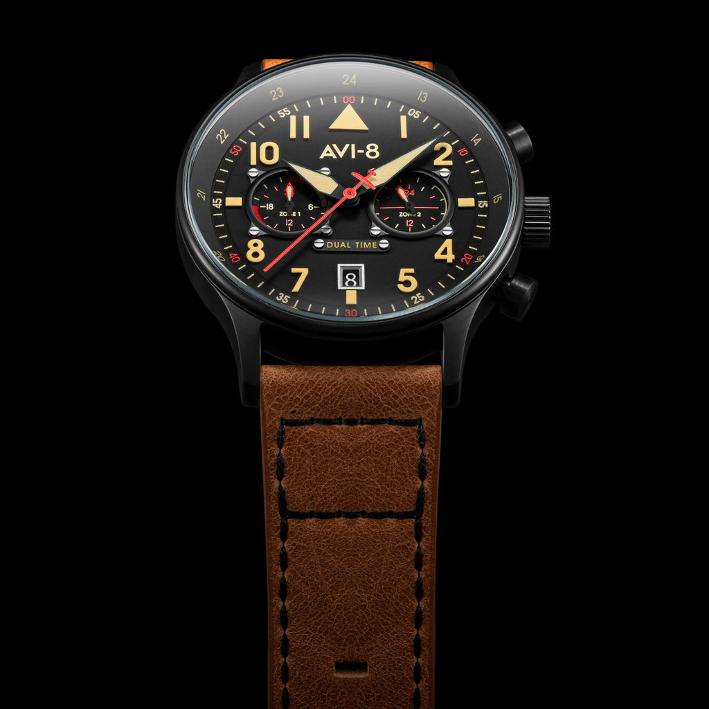 AVI-8 Carey Dual Time Black Brown Men's Watch