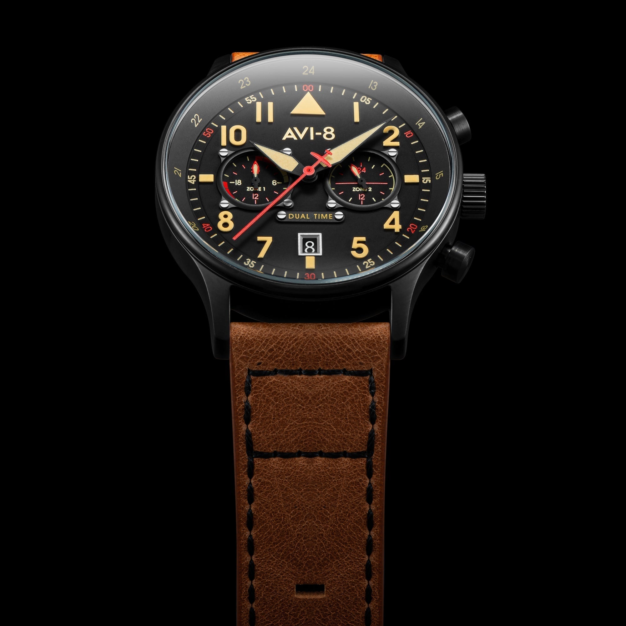 AVI-8 Carey Dual Time Black Brown Men's Watch