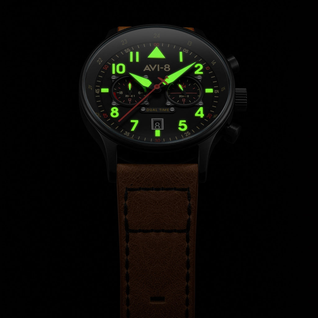 AVI-8 Carey Dual Time Black Brown Men's Watch