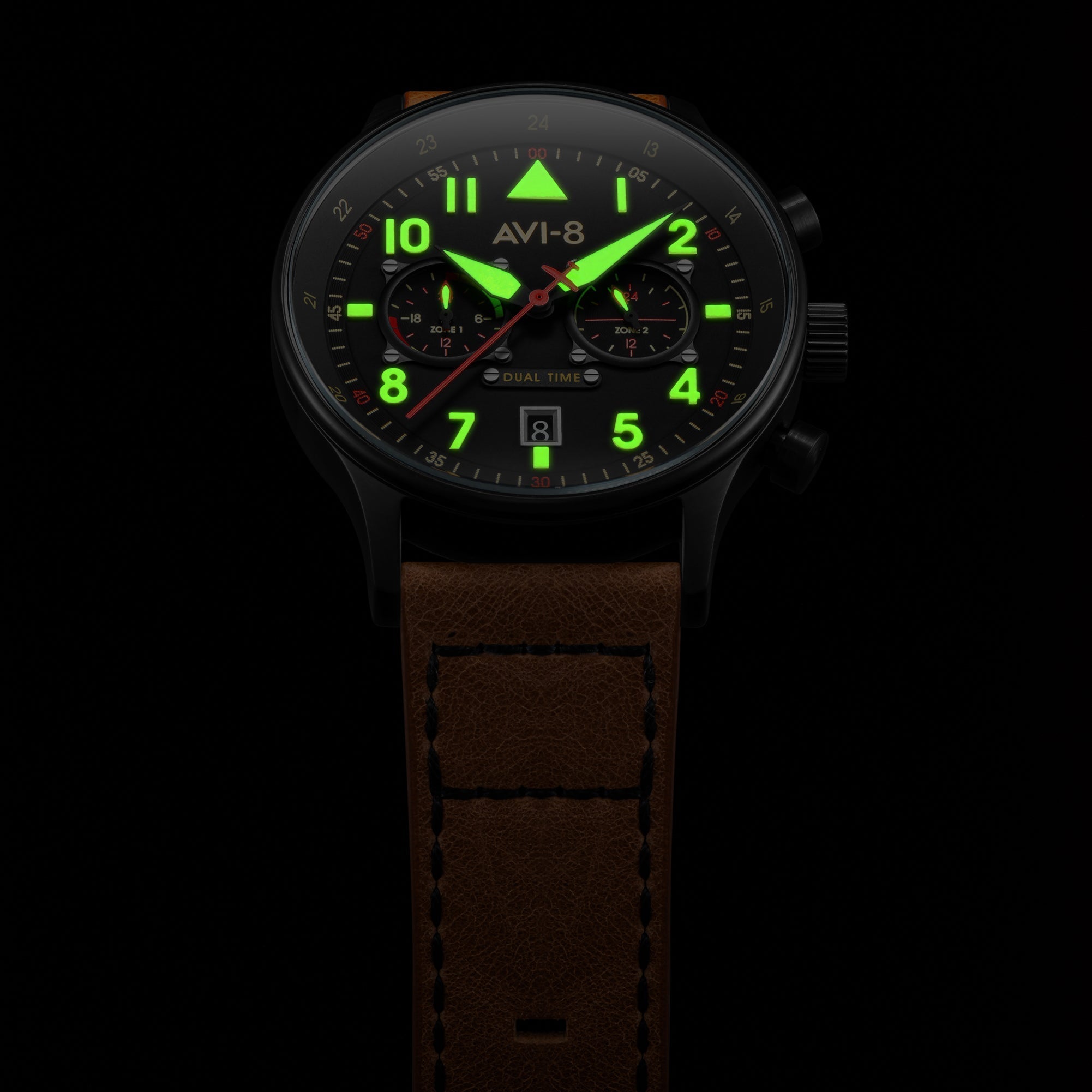 AVI-8 Carey Dual Time Black Brown Men's Watch