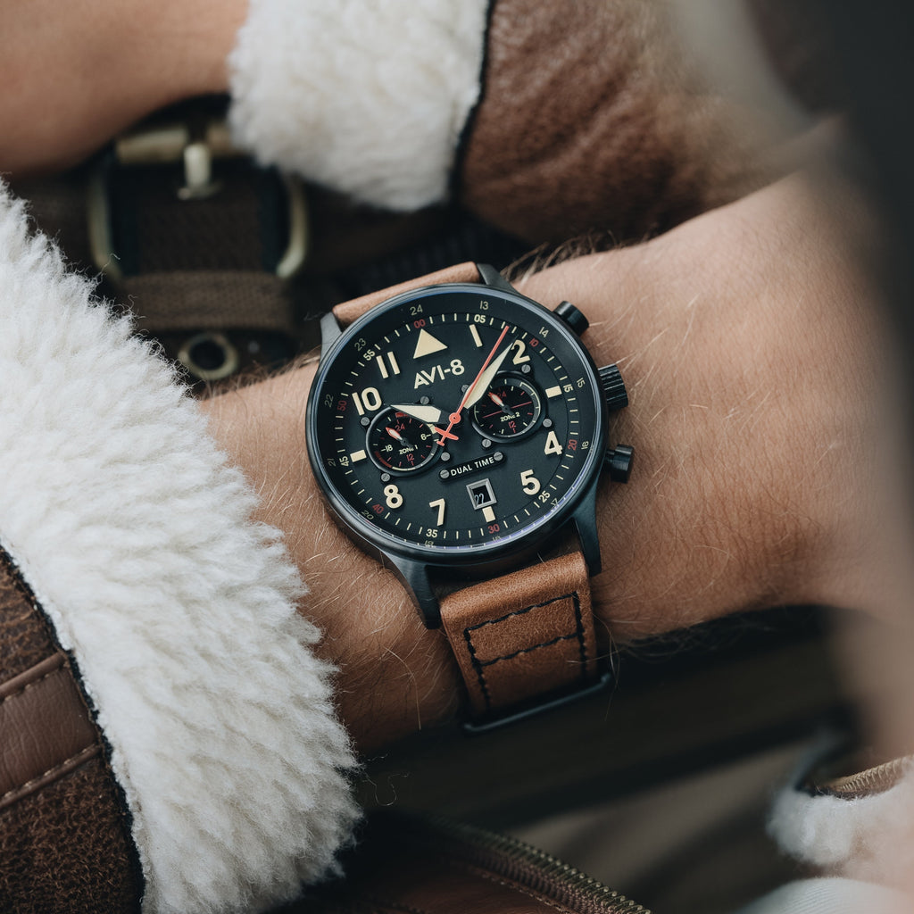 AVI-8 Carey Dual Time Black Brown Men's Watch