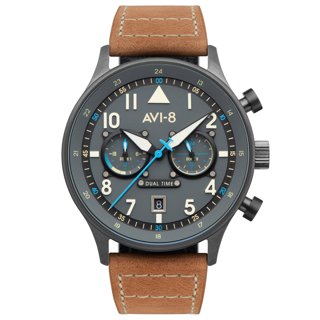 AVI-8 Carey Dual Time Men's Grey Brown Watch