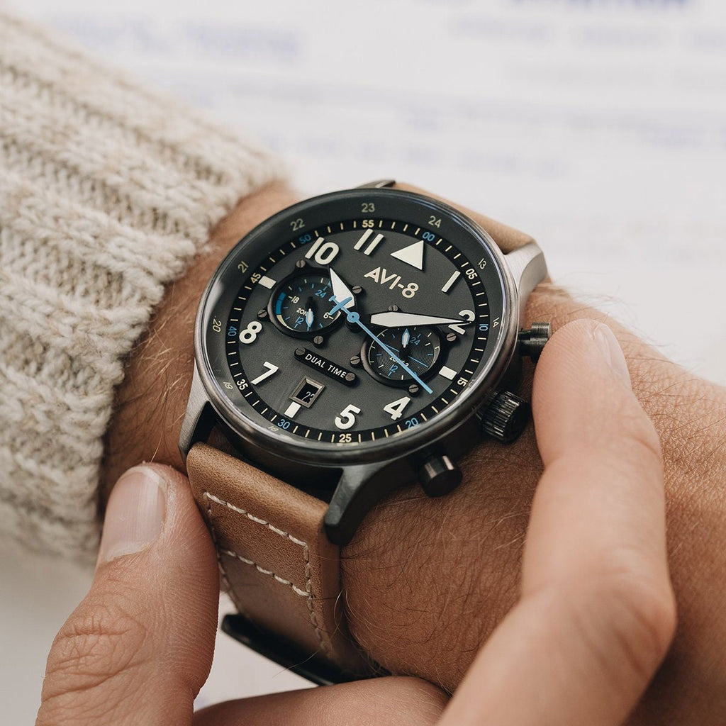 AVI-8 Carey Dual Time Men's Grey Brown Watch