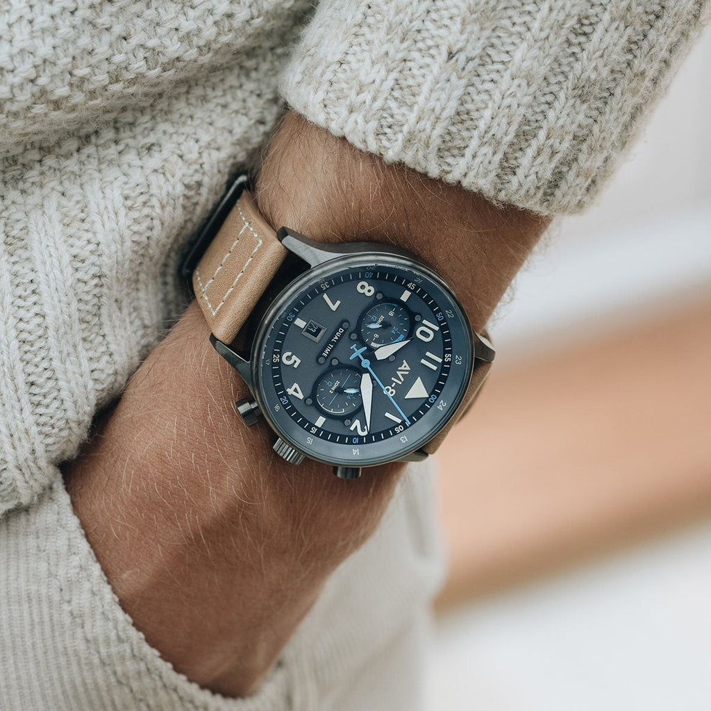 AVI-8 Carey Dual Time Men's Grey Brown Watch