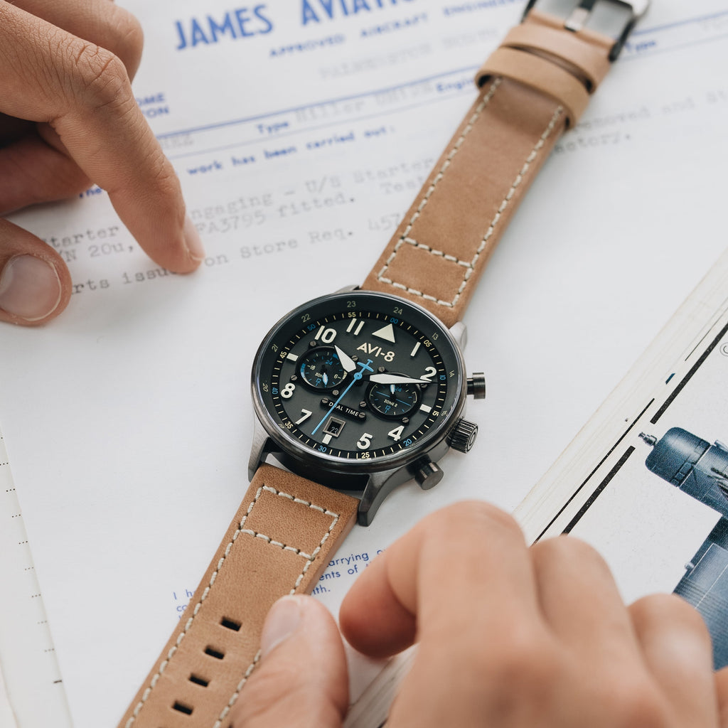 AVI-8 Carey Dual Time Men's Grey Brown Watch