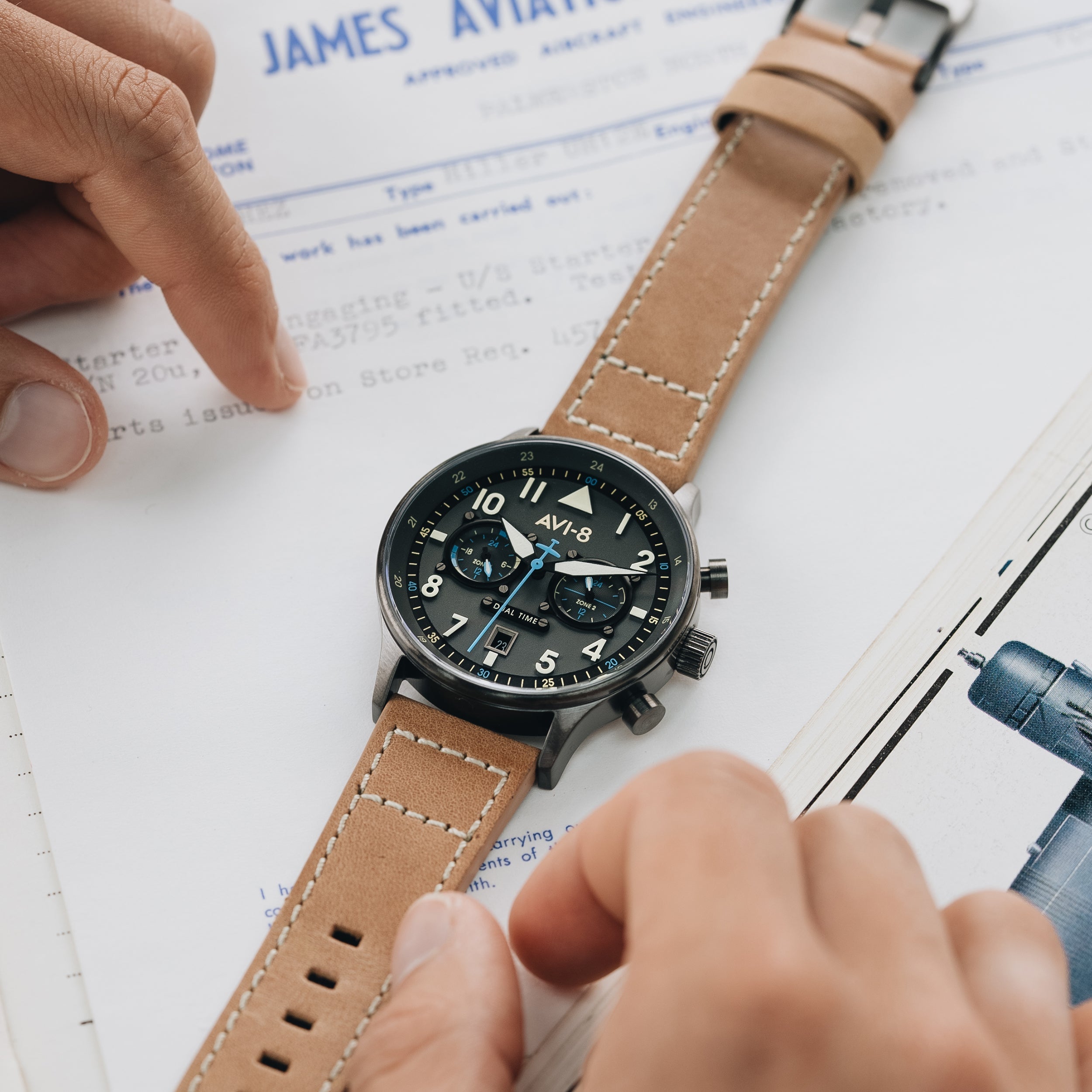 AVI-8 Carey Dual Time Men's Grey Brown Watch