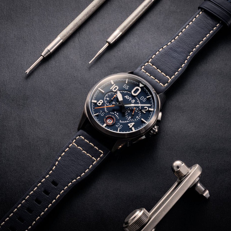 AVI-8 Spitfire Lock Blue Dial Chronograph Men's Watch