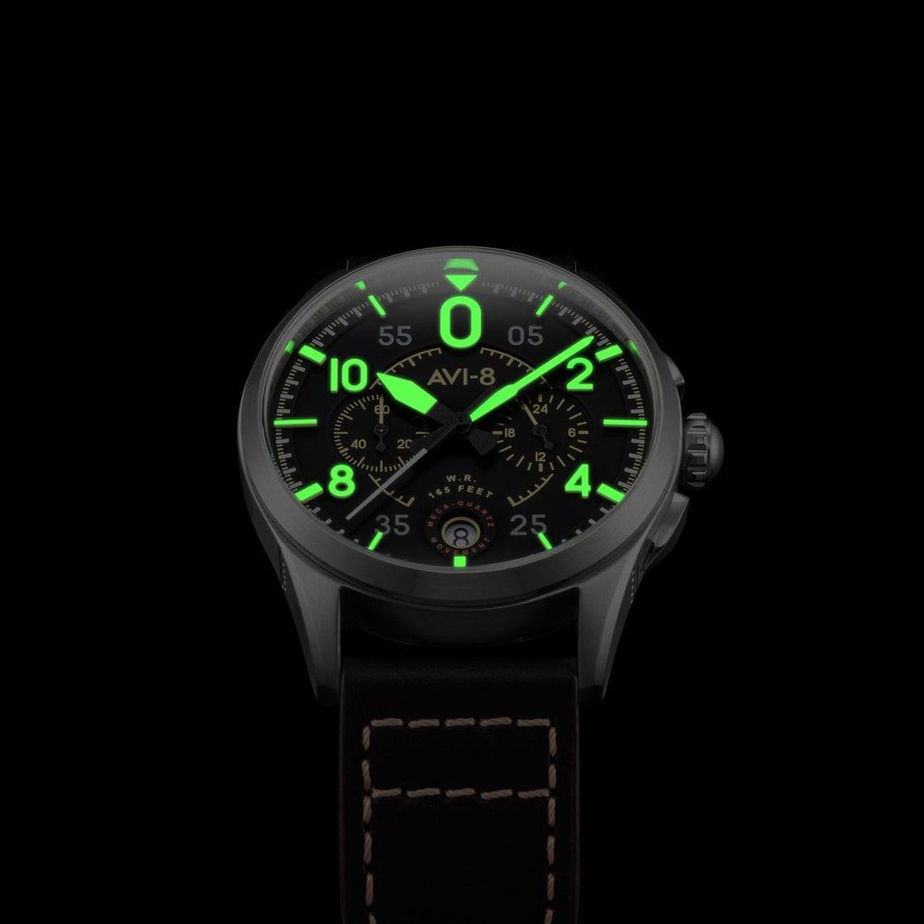 AVI-8 Spitfire Lock Chronograph Men's Black Brown Watch