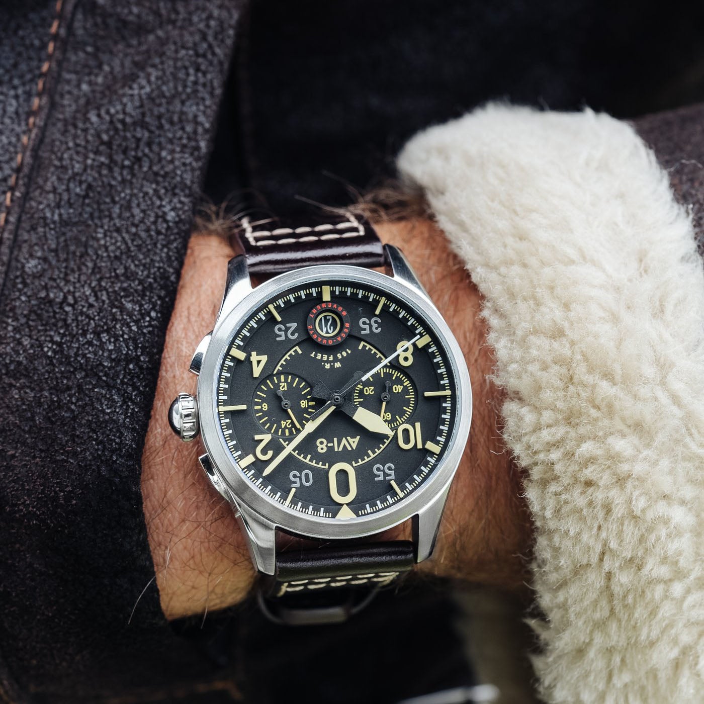 AVI-8 Spitfire Lock Chronograph Men's Black Brown Watch