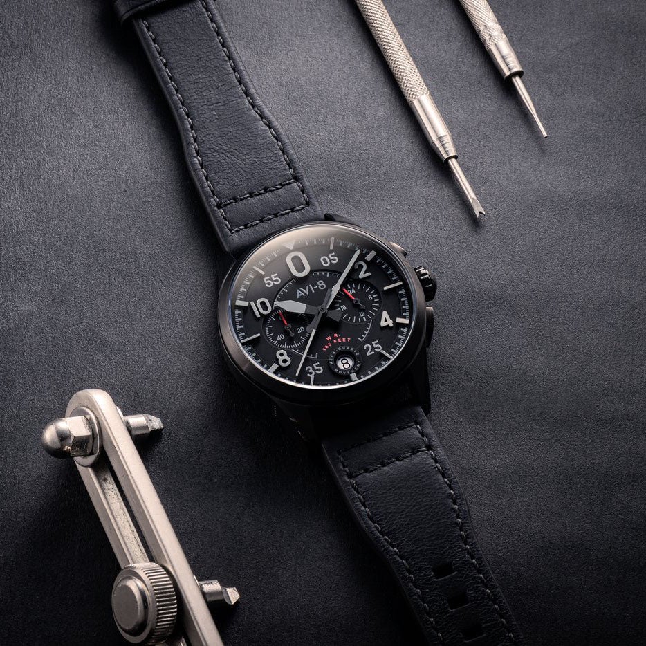 AVI-8 Spitfire Lock Men's Black Chronograph Watch