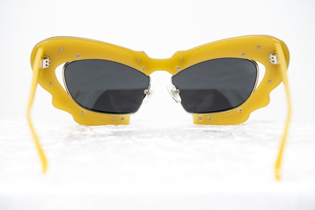 Prabal Gurung Sunglasses Cat Eye Special Mustard Yellow/Silver and Gray