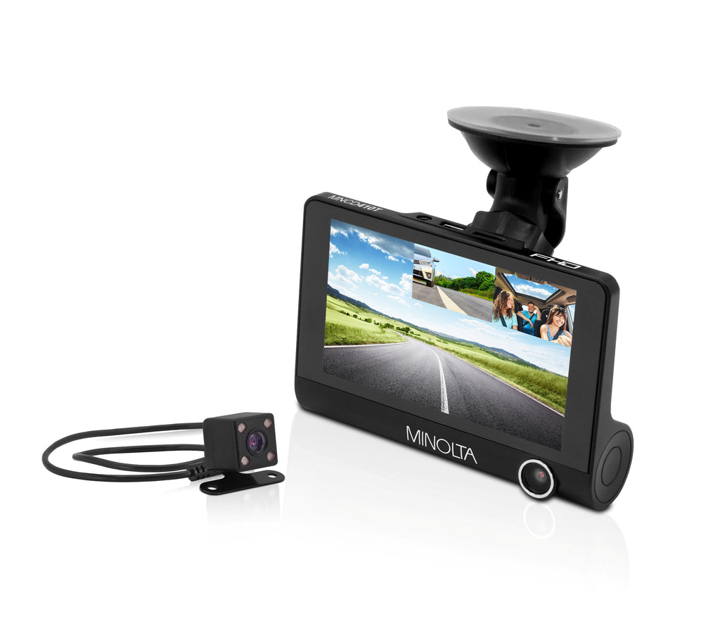 MINOLTA MNCD415T 3-Channel 1080P Car Camcorder w/4.0" LCD & Interior+Rear Camera (Black)