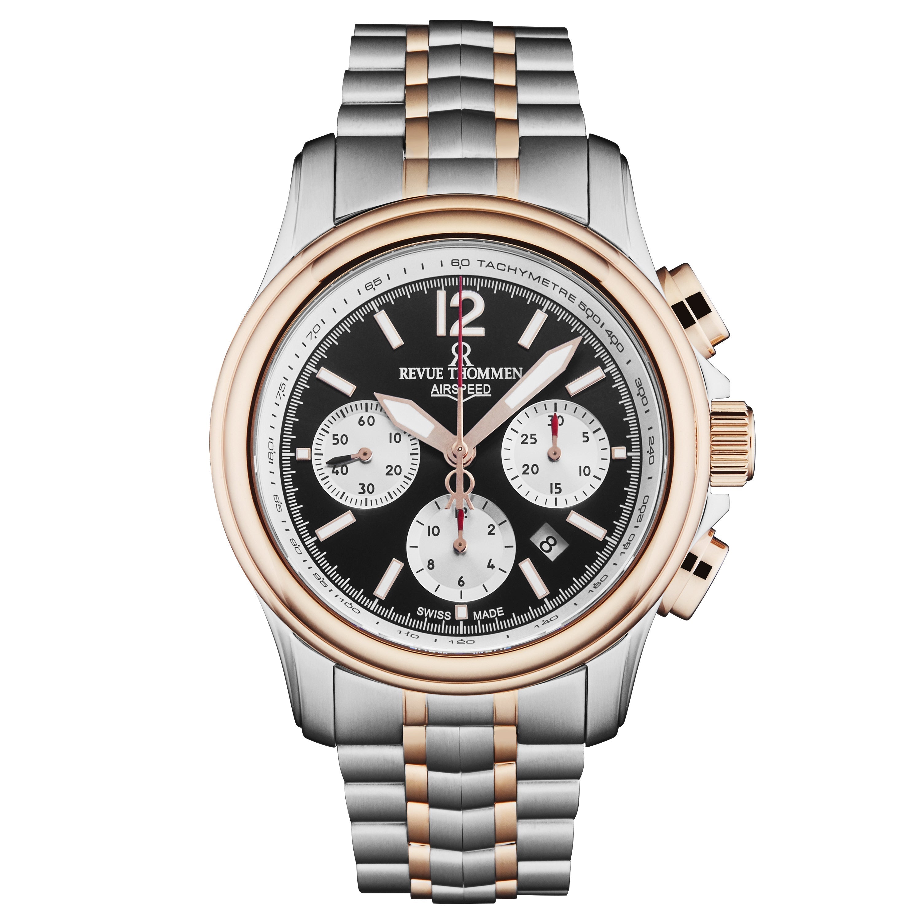 Revue Thommen Men's Airspeed XL Chronograph Automatic Bicolour Black Dial Stainless Steel Watch