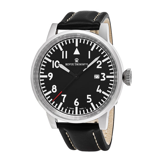 Revue Thommen Men's Airspeed XL Black Leather Automatic Watch