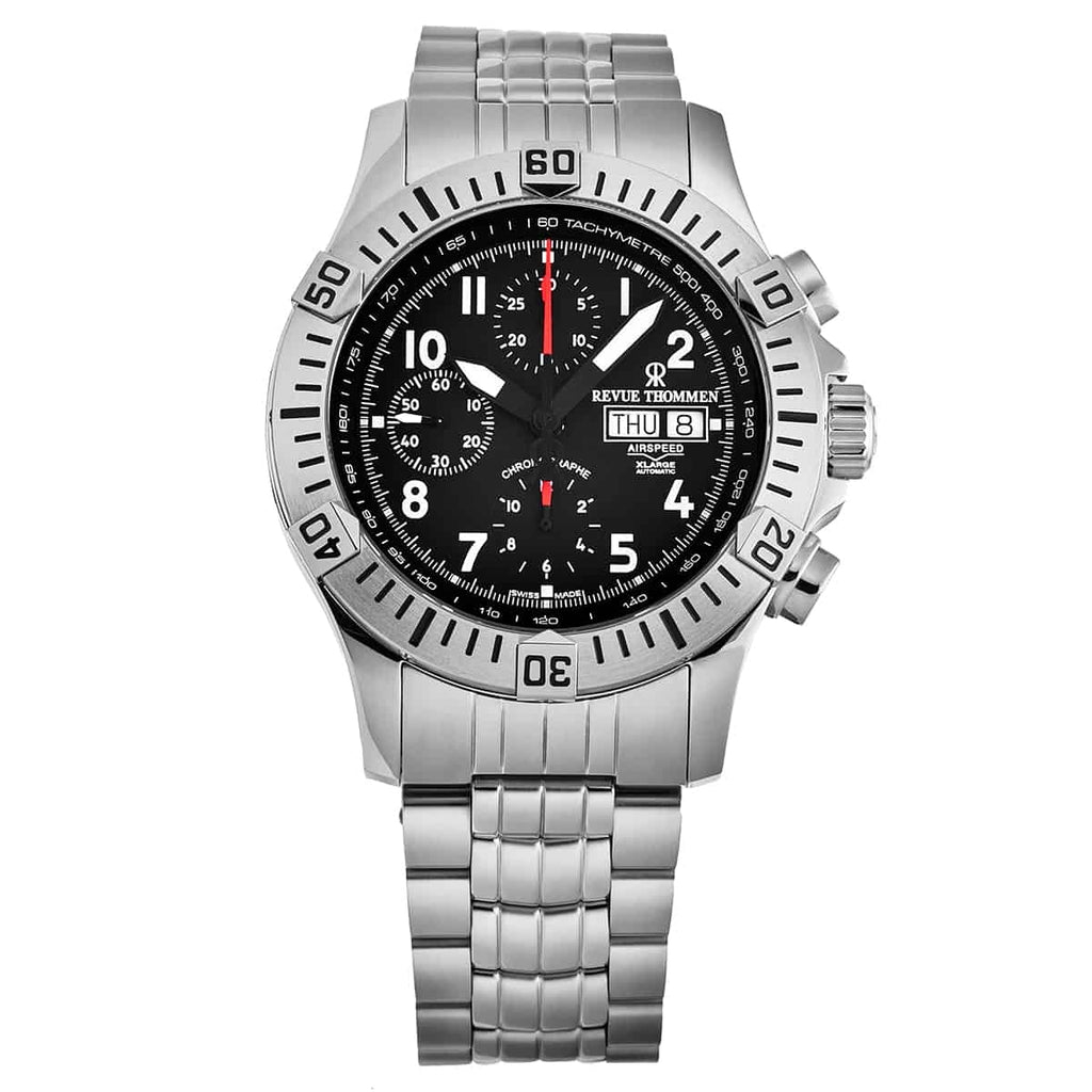 Revue Thommen Airspeed Men's Black Dial Stainless Steel Chronograph Automatic Watch