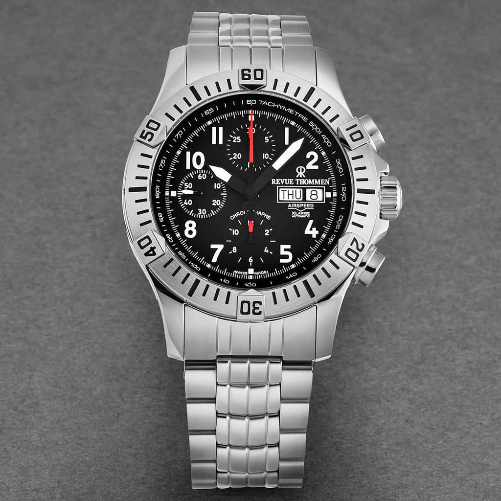 Revue Thommen Airspeed Men's Black Dial Stainless Steel Chronograph Automatic Watch