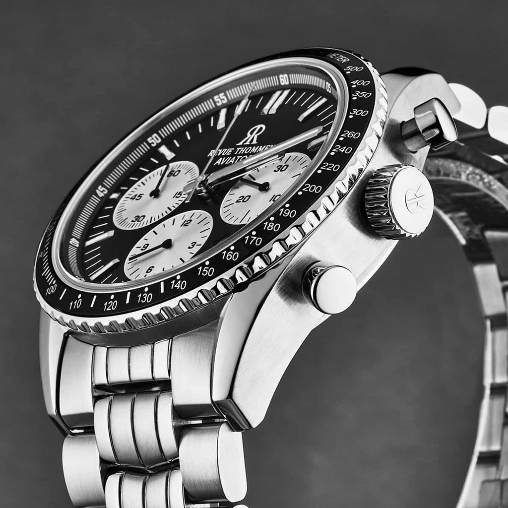 Revue Thommen Aviator Men's 42mm Black Stainless Steel Chronograph Automatic Watch