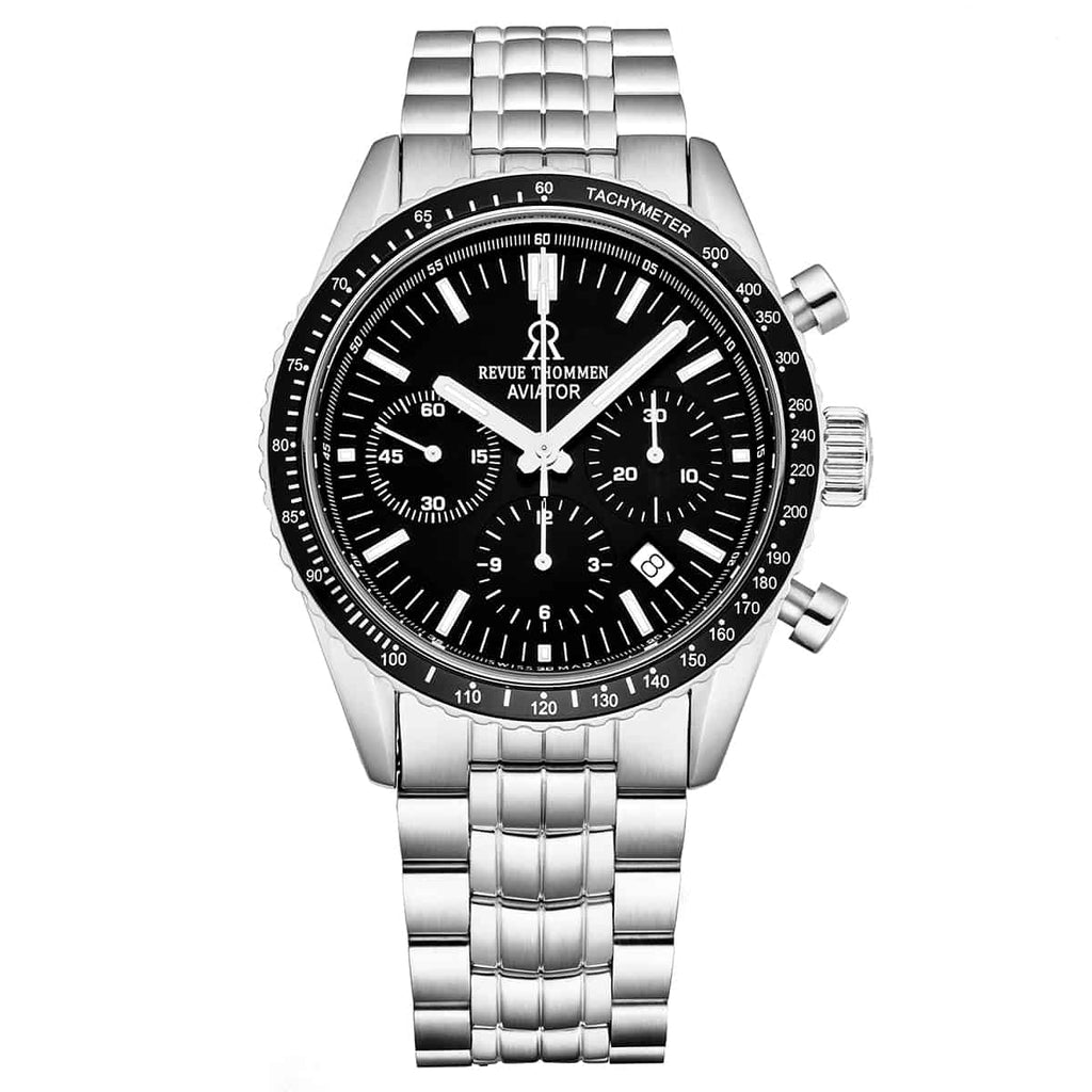 Revue Thommen Aviator Men's Black Stainless Steel Chronograph Automatic Watch