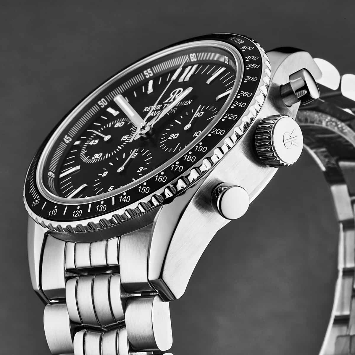 Revue Thommen Aviator Men's 42mm Black Stainless Steel Chronograph Automatic Watch 17000.6137