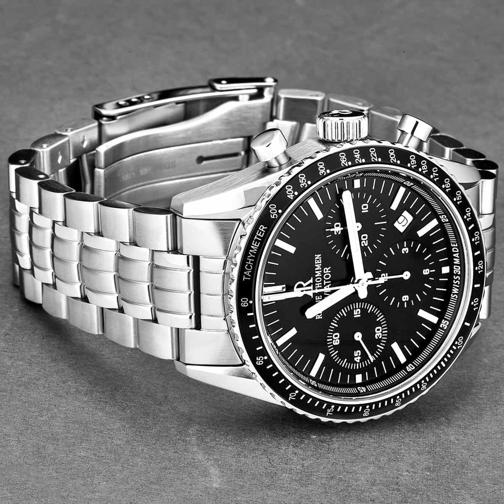 Revue Thommen Aviator Men's 42mm Black Stainless Steel Chronograph Automatic Watch 17000.6137