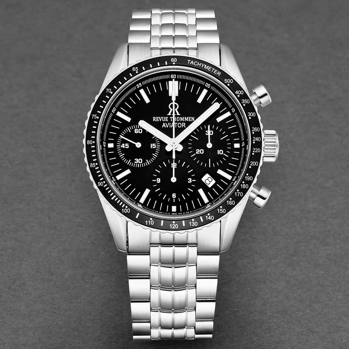 Revue Thommen Aviator Men's Black Stainless Steel Chronograph Automatic Watch