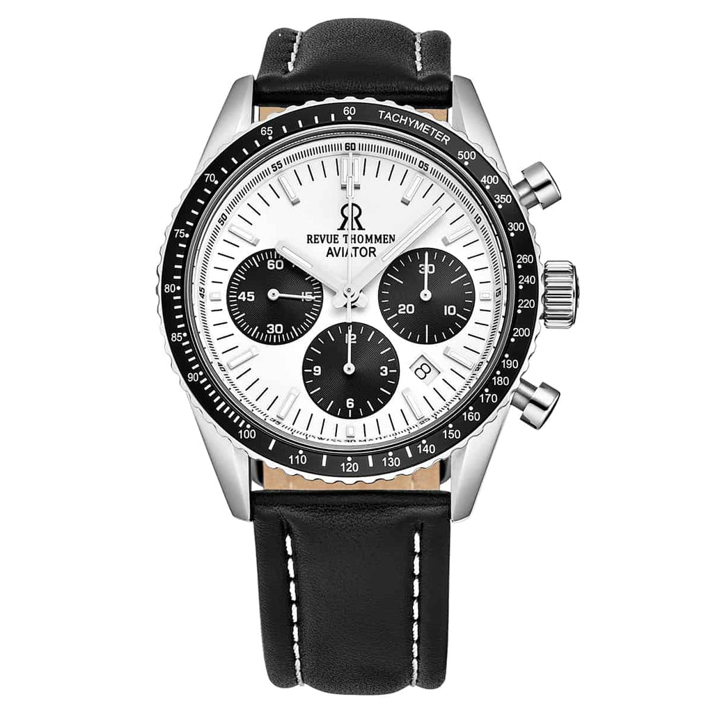 Revue Thommen Aviator Men's Silver Leather Chronograph Automatic Watch