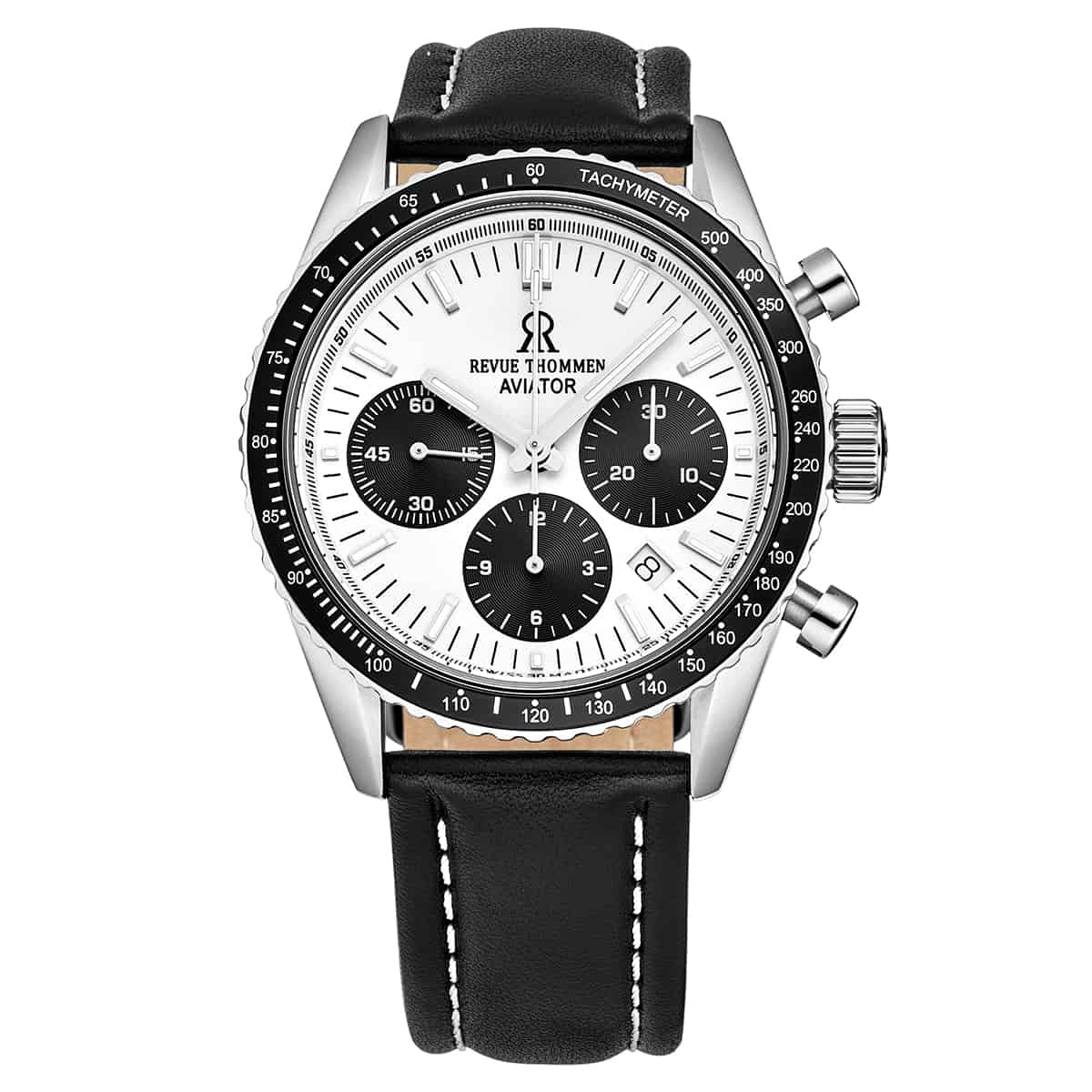 Revue Thommen Aviator Men's 42mm Silver Leather Chronograph Automatic Watch