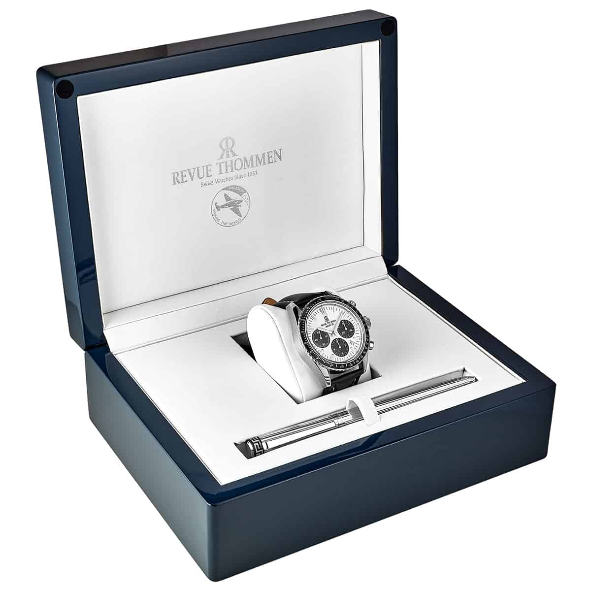 Revue Thommen Aviator Men's Silver Leather Chronograph Automatic Watch