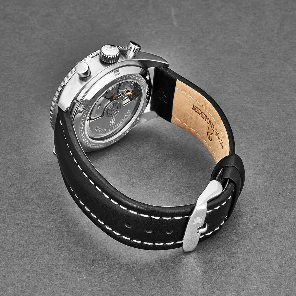 Revue Thommen Aviator Men's 42mm Black Leather Chronograph Automatic Watch