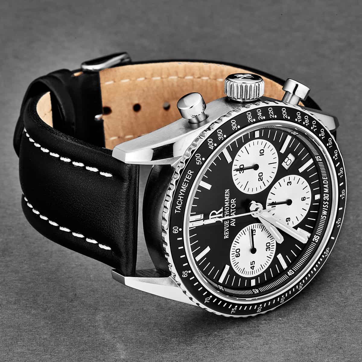 Revue Thommen Aviator Men's 42mm Black Leather Chronograph Automatic Watch