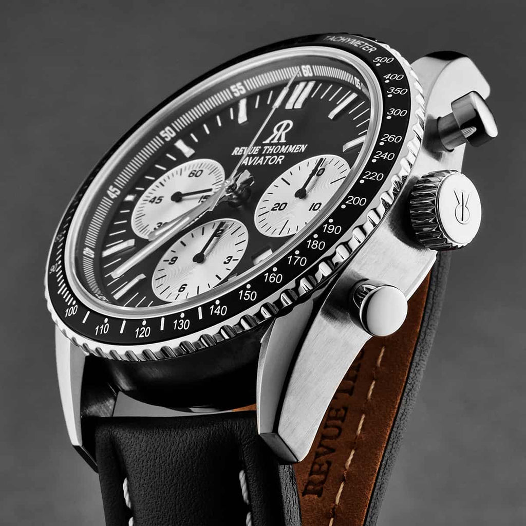 Revue Thommen Aviator Men's Black Leather Chronograph Automatic Watch