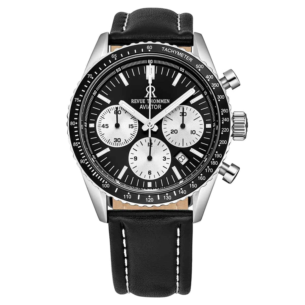 Revue Thommen Aviator Men's 42mm Black Leather Chronograph Automatic Watch