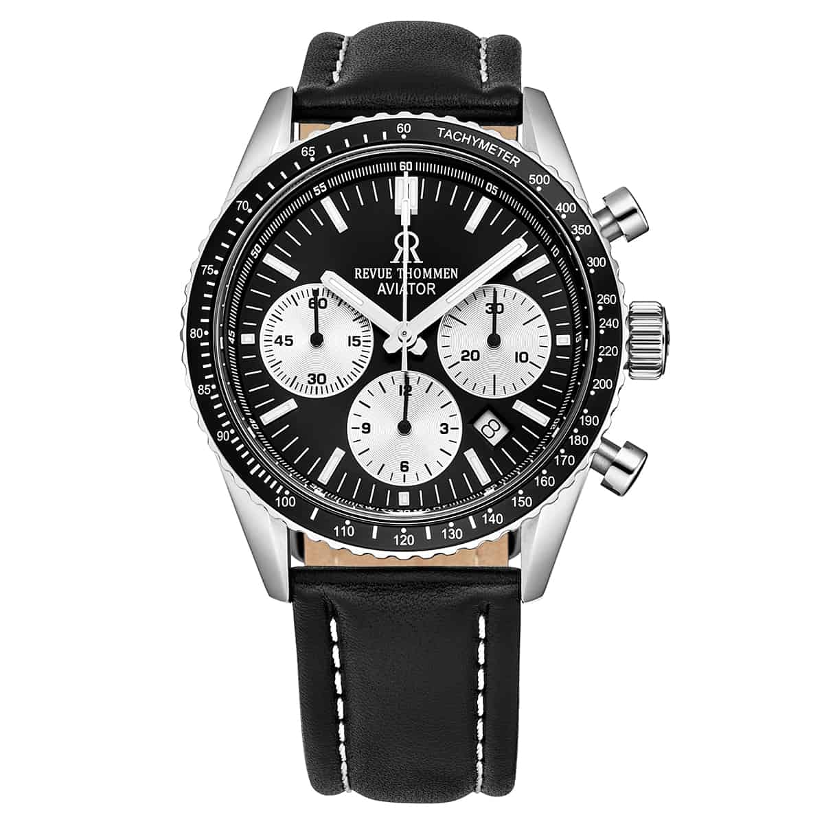 Revue Thommen Aviator Men's 42mm Black Leather Chronograph Automatic Watch
